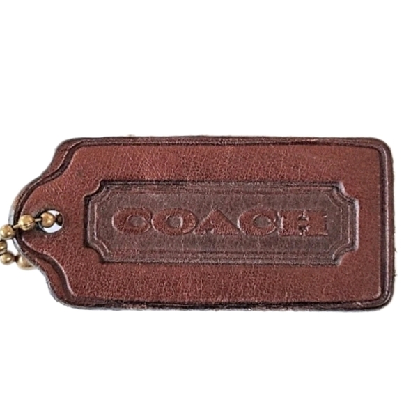 🧱 Vintage 90's Coach Mahogney Brown Leather Sheridan Hangtag Fob Charm Keychain - Picture 1 of 9